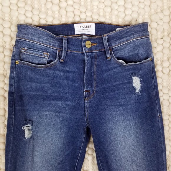 Frame Le Skinny De Jeanne Triangle Hem Jeans In Seabright Exclusive Sz 26 - Picture 4 of 10